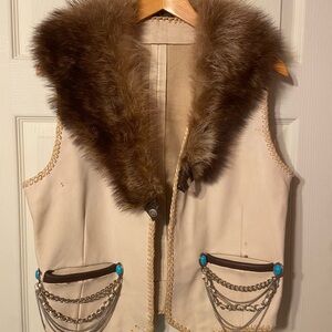 Custom Leather and Fur Trimmed Vest with Chains